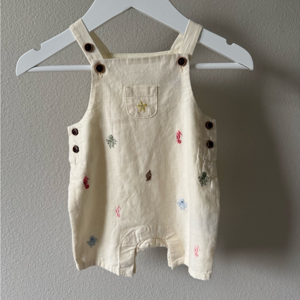 Janie and Jack Sea embroidered overalls